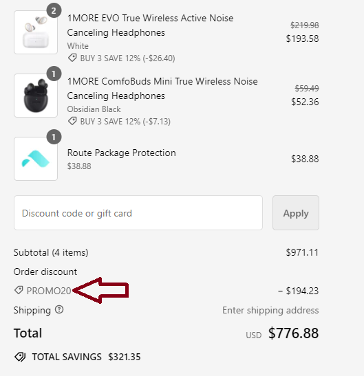 Screenshot of tested coupon for 1More