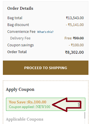 Screenshot of tested coupon for Ajio