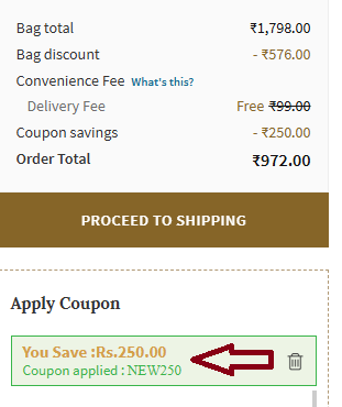 Screenshot of tested coupon for Ajio