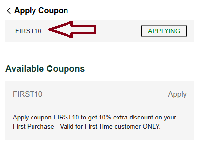 Screenshot of tested coupon for Amocare