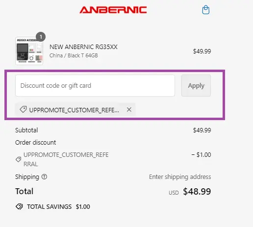 Screenshot of tested coupon for Anbernic