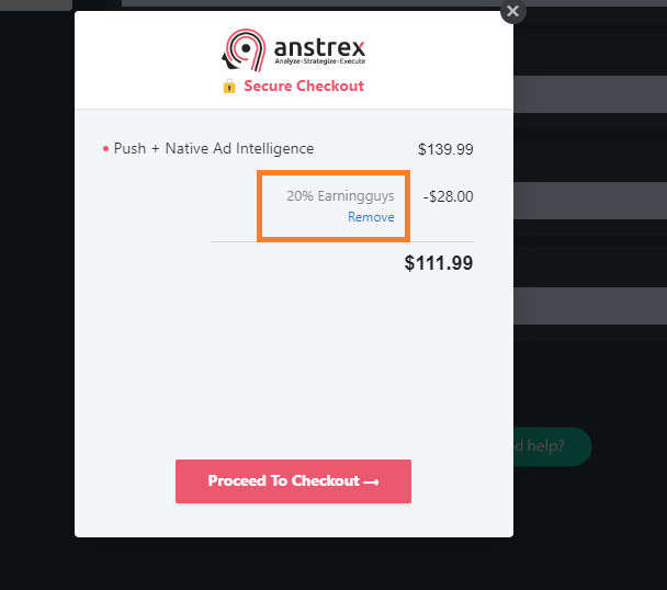 Screenshot of tested coupon for Anstrex