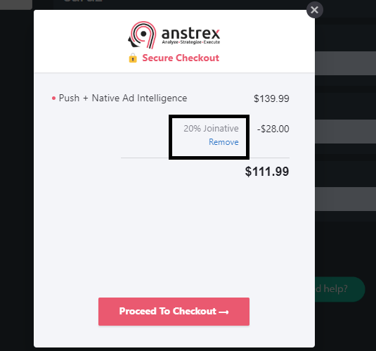 Screenshot of tested coupon for Anstrex