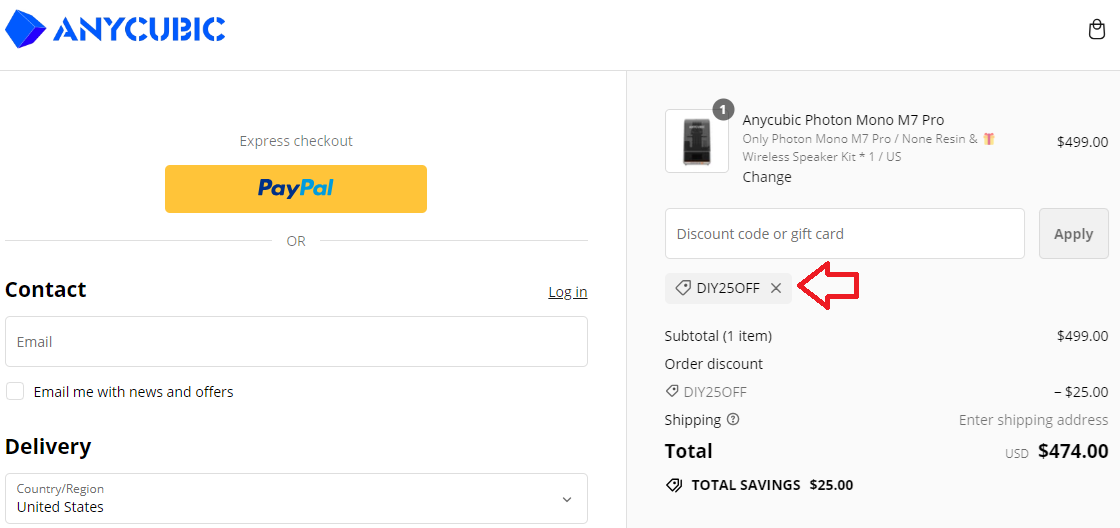 Screenshot of tested coupon for Anycubic