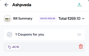 Screenshot of tested coupon for Ashpveda