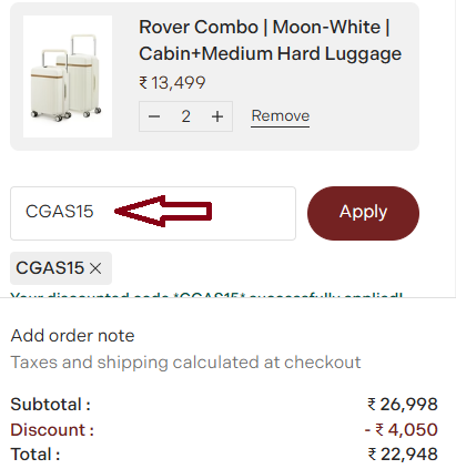 Screenshot of tested coupon for Assembly Travel