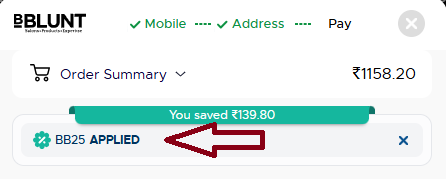 Screenshot of tested coupon for BBlunt