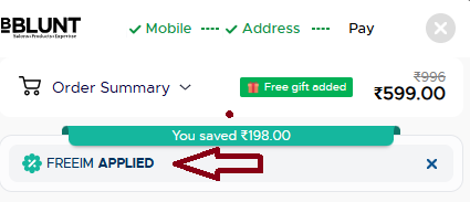 Screenshot of tested coupon for BBlunt