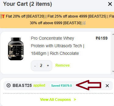 Screenshot of tested coupon for Beastlife