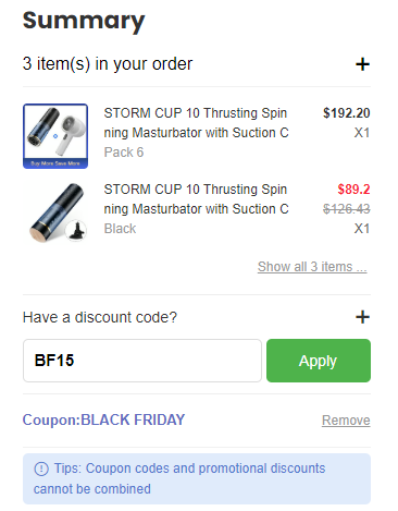 Screenshot of tested coupon for Bestvibe