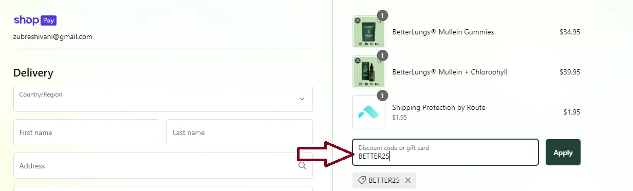 Screenshot of tested coupon for BetterBrand