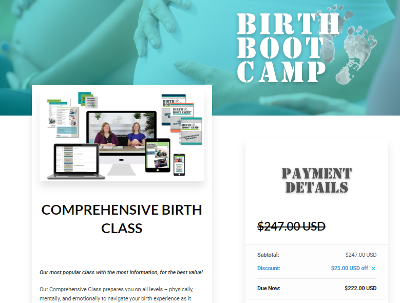 Screenshot of tested coupon for Birth Boot Camp