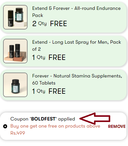 Screenshot of tested coupon for Boldcare