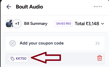 Screenshot of tested coupon for Boult Audio