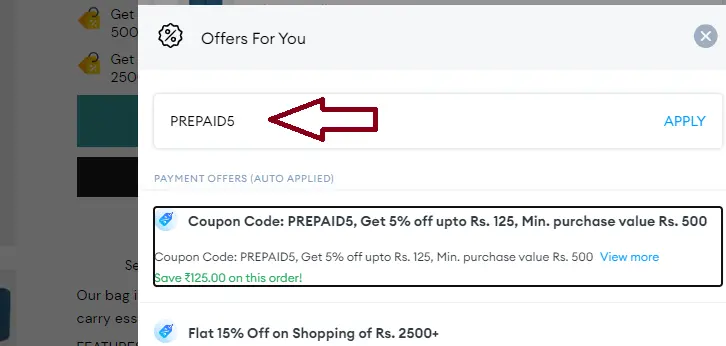 Screenshot of tested coupon for Caprese