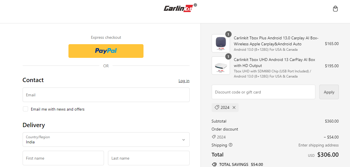 Screenshot of tested coupon for Carlinkit