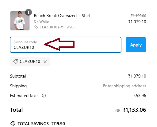 Screenshot of tested coupon for Ceazur