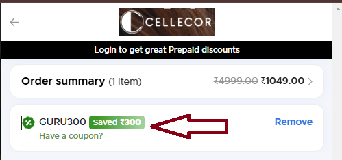 Screenshot of tested coupon for Cellecor