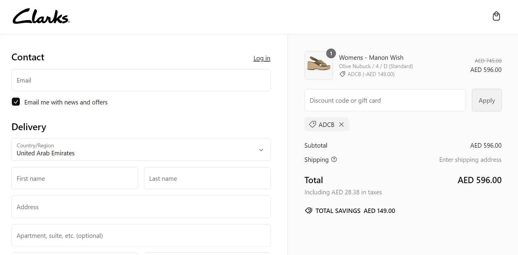 Screenshot of tested coupon for Clarks