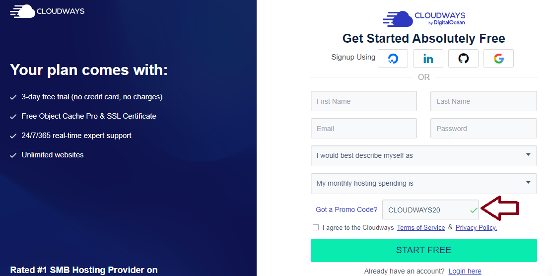 Screenshot of tested coupon for Cloudways