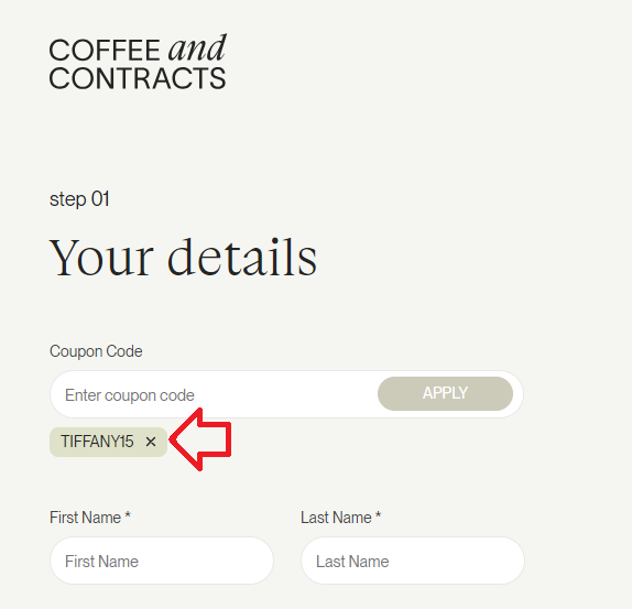 Screenshot of tested coupon for Coffee And Contracts