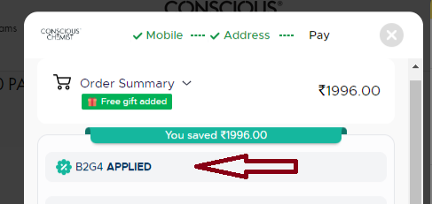 Screenshot of tested coupon for Conscious Chemist