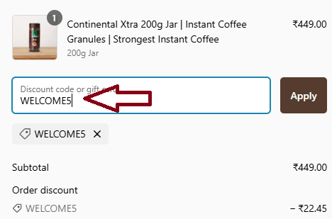 Screenshot of tested coupon for Continental Coffee