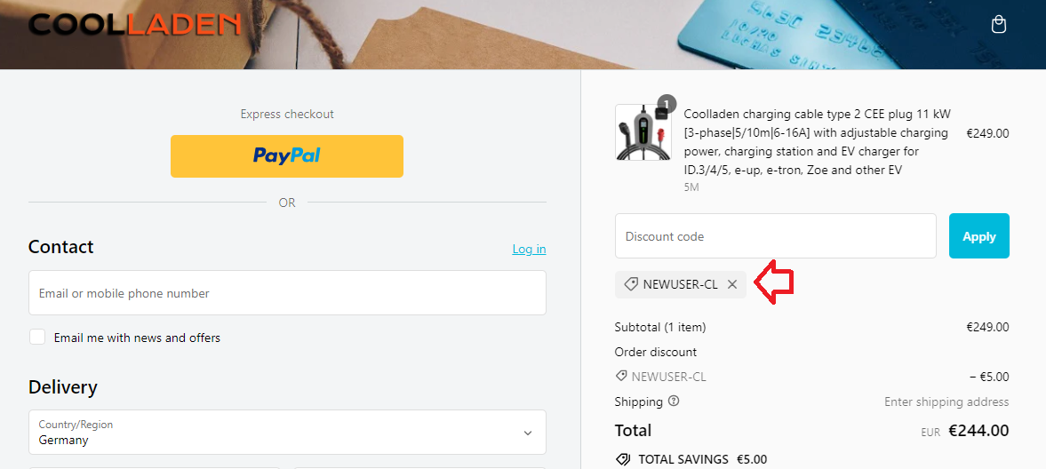 Screenshot of tested coupon for Coolladen