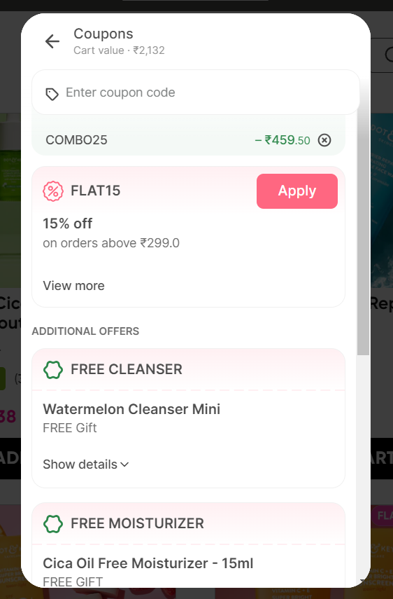 Screenshot of tested coupon for Dot And Key