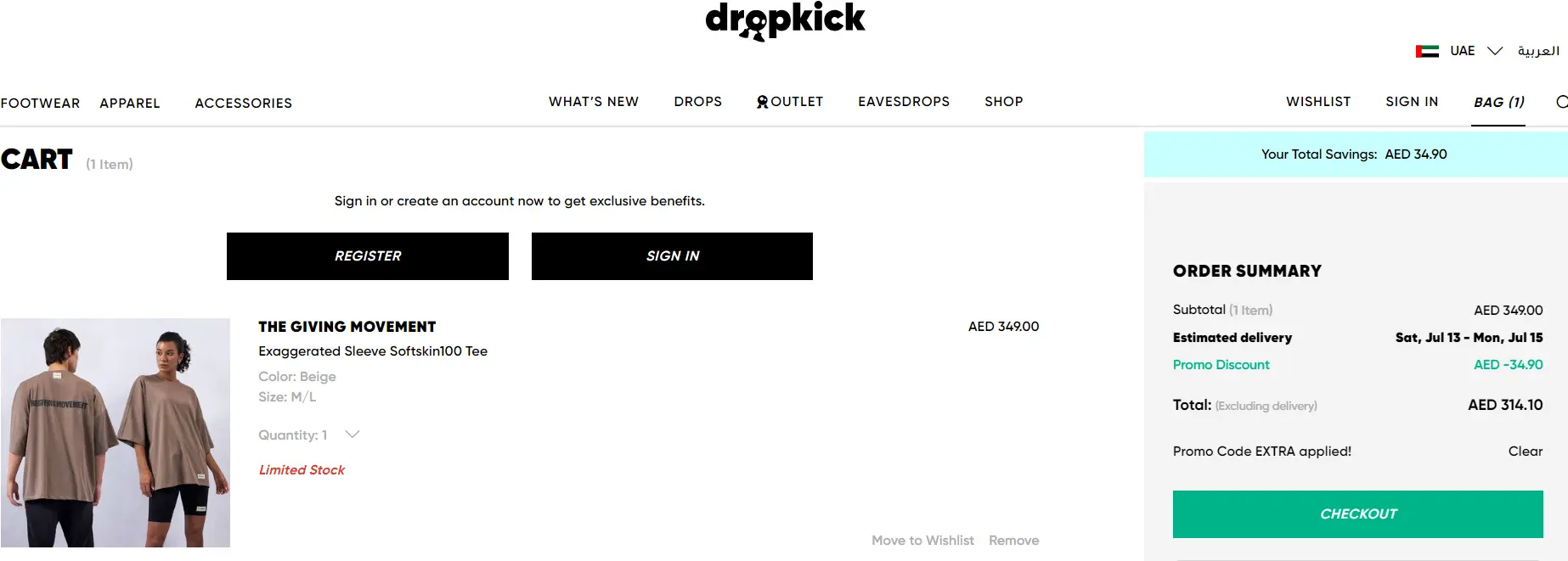 Screenshot of tested coupon for Dropkick