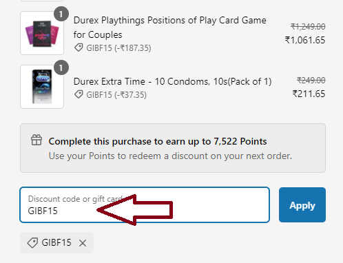 Screenshot of tested coupon for Durex