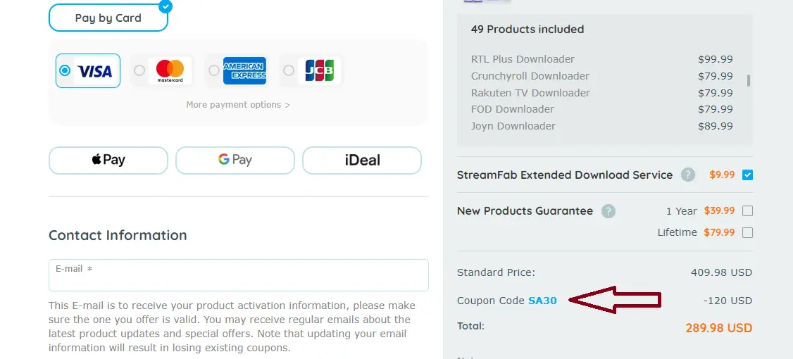 Screenshot of tested coupon for DVDFab