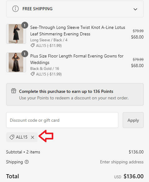 Screenshot of tested coupon for Ever Pretty