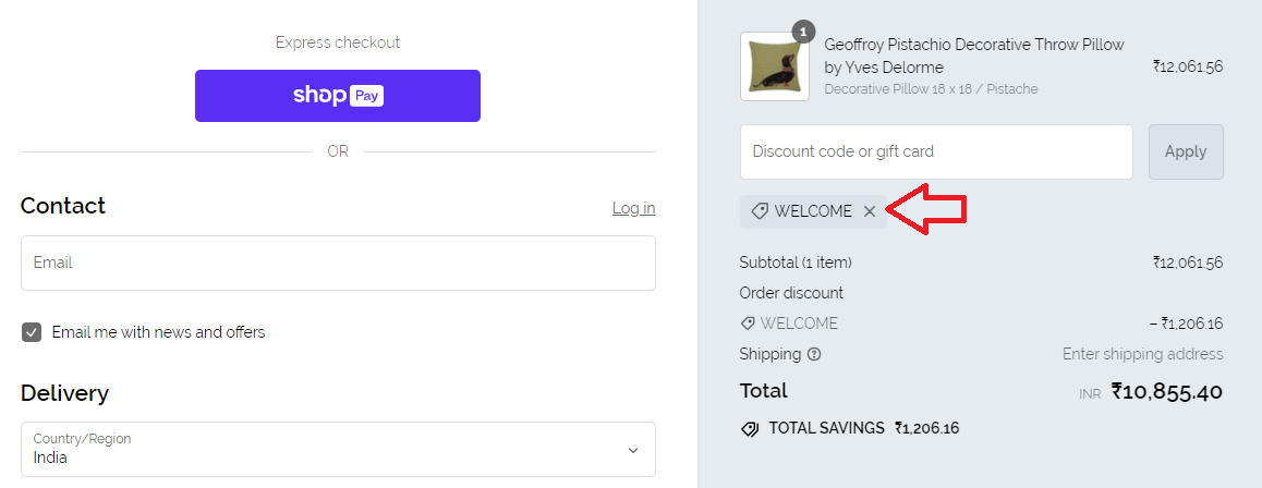 Screenshot of tested coupon for Fig Linens And Home