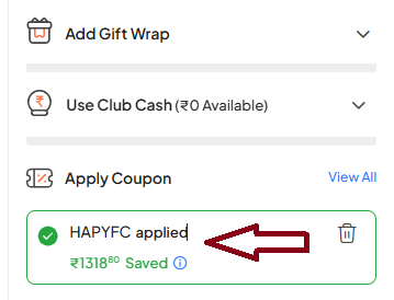 Screenshot of tested coupon for Firstcry