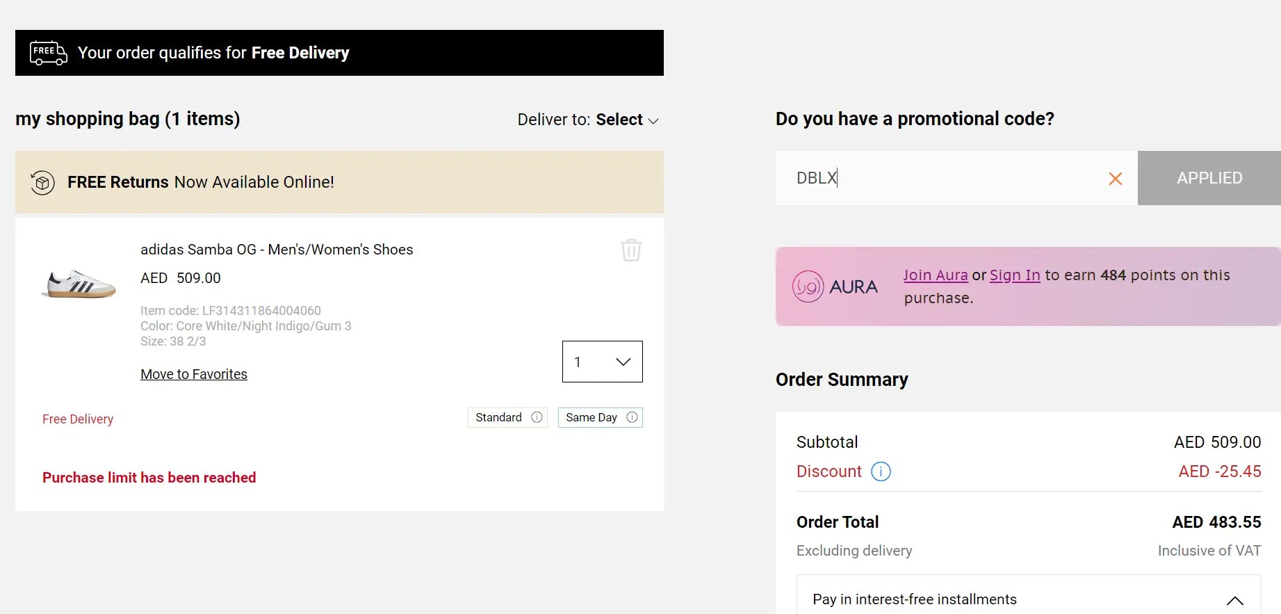 Screenshot of tested coupon for Foot Locker