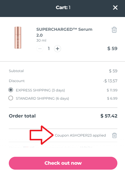 Screenshot of tested coupon for Foreo