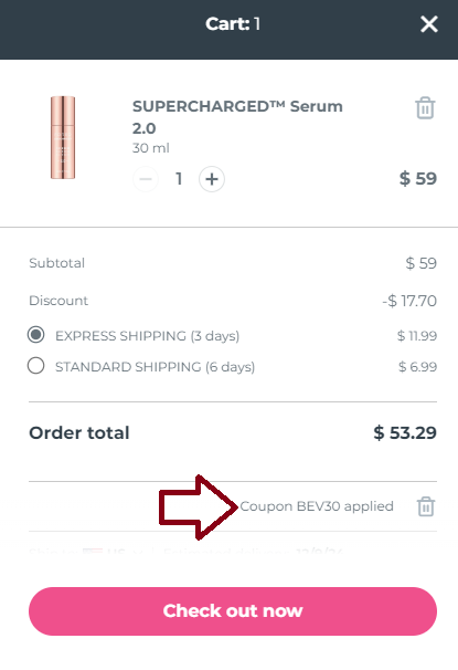 Screenshot of tested coupon for Foreo