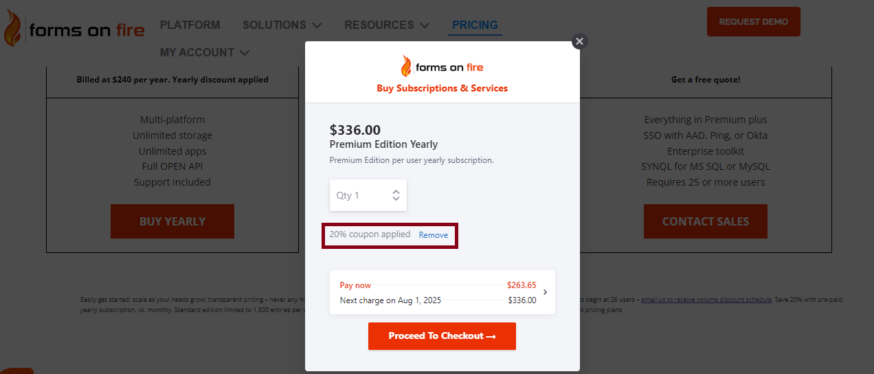 Screenshot of tested coupon for Forms On Fire