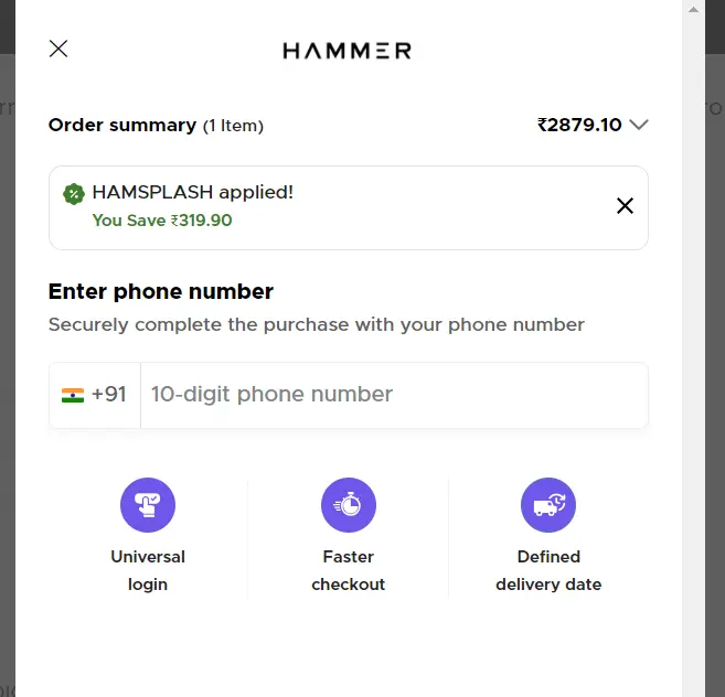 Screenshot of tested coupon for Hammer