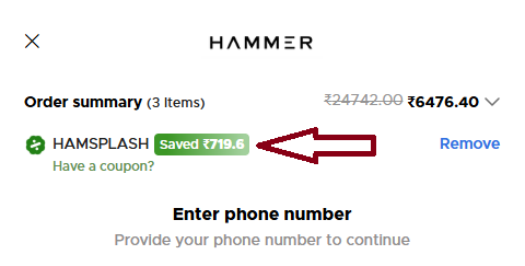 Screenshot of tested coupon for Hammer