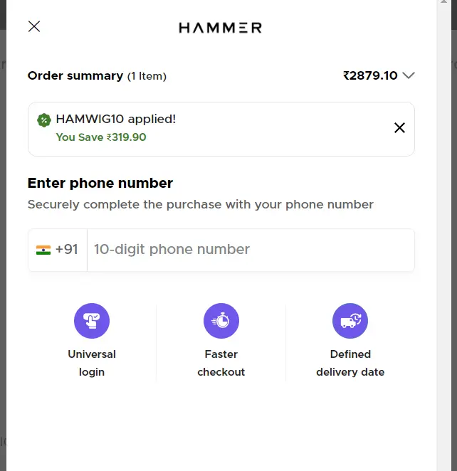 Screenshot of tested coupon for Hammer
