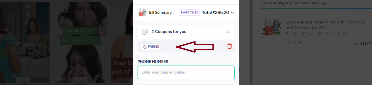 Screenshot of tested coupon for Happy Culture