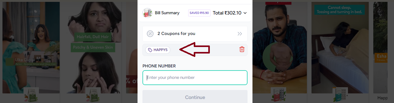 Screenshot of tested coupon for Happy Culture