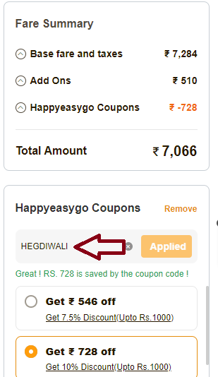 Screenshot of tested coupon for Happy Easy Go