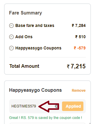 Screenshot of tested coupon for Happy Easy Go