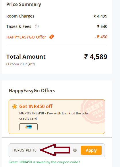 Screenshot of tested coupon for Happy Easy Go