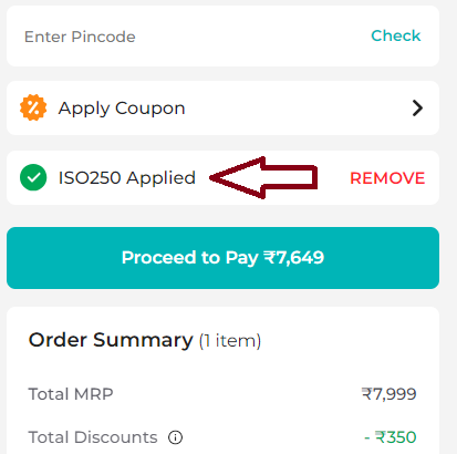 Screenshot of tested coupon for Healthkart