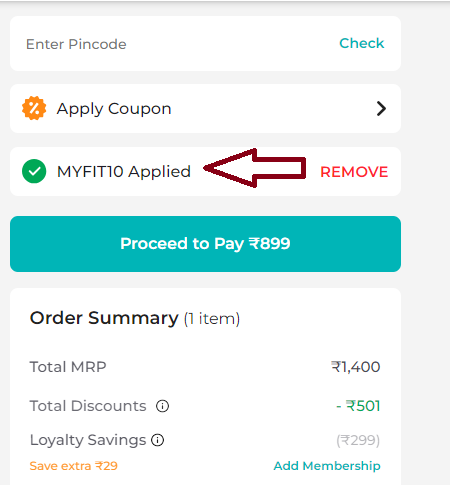 Screenshot of tested coupon for Healthkart