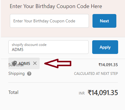 Screenshot of tested coupon for Hidesign